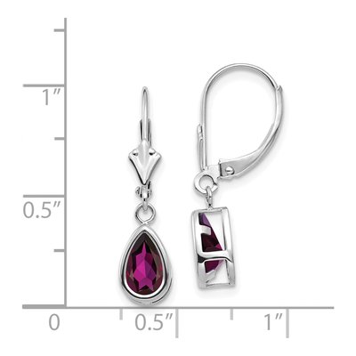 14K White Gold Rhodolite Garnet Pear Leverback Earrings – view 5