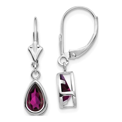 14K White Gold Rhodolite Garnet Pear Leverback Earrings