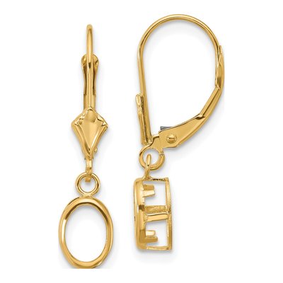 14K Yellow Gold Oval Bezel Leverback Mounts Earring Mounting