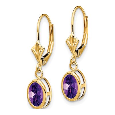 14K Yellow Gold Amethyst Oval Bezel Leverback Earrings – view 2