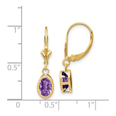 14K Yellow Gold Amethyst Oval Bezel Leverback Earrings – view 4