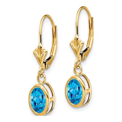 14K Yellow Gold Swiss Blue Topaz Leverback Earrings – view 3