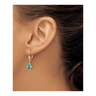 14K Yellow Gold Swiss Blue Topaz Leverback Earrings – view 4