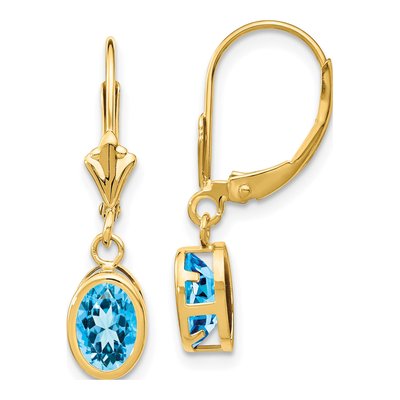 14K Yellow Gold Swiss Blue Topaz Leverback Earrings