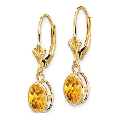 14K Yellow Gold Citrine Oval Leverback Earrings – view 2