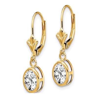 14K Yellow Gold CZ Oval Bezel Leverback Earrings – view 3