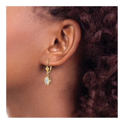 14K Yellow Gold CZ Oval Bezel Leverback Earrings – view 4