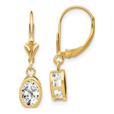 14K Yellow Gold CZ Oval Bezel Leverback Earrings