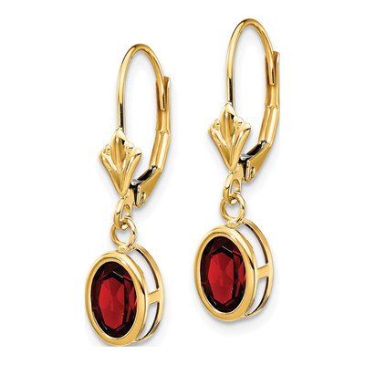 14K Yellow Gold Garnet Oval Bezel Leverback Earrings – view 3