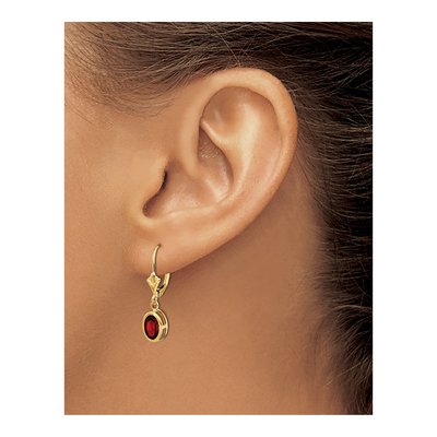 14K Yellow Gold Garnet Oval Bezel Leverback Earrings – view 4