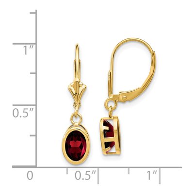 14K Yellow Gold Garnet Oval Bezel Leverback Earrings – view 5