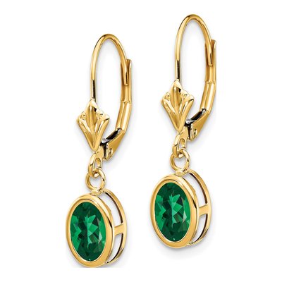 14K Yellow Gold Lab-Created Helenite Mount St Helens Leverback Earrings – view 3