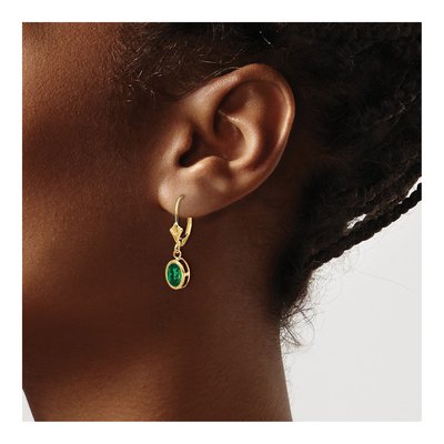 14K Yellow Gold Lab-Created Helenite Mount St Helens Leverback Earrings – view 4