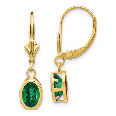 14K Yellow Gold Lab-Created Helenite Mount St Helens Leverback Earrings