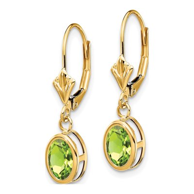 14K Yellow Gold Peridot Oval Leverback Earrings – view 3