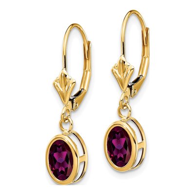 14K Yellow Gold Rhodolite Garnet Leverback Earrings – view 2