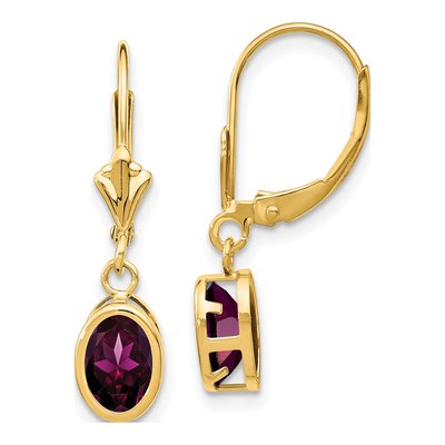 14K Yellow Gold Rhodolite Garnet Leverback Earrings
