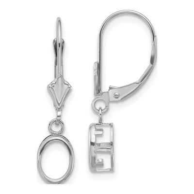 14K White Gold Oval Bezel Leverback Earring Mounting