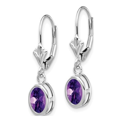 14K White Gold Amethyst Bezel Leverback Earrings – view 3