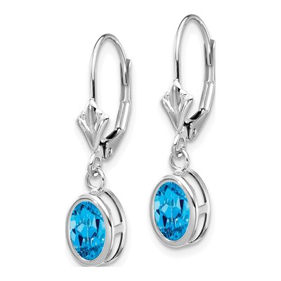 14K White Gold Swiss Blue Topaz Oval Leverback Earrings – view 3