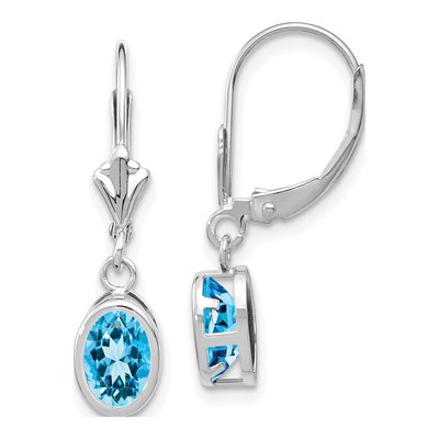 14K White Gold Swiss Blue Topaz Oval Leverback Earrings