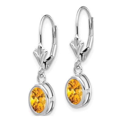 14K White Gold Citrine Oval Leverback Earrings – view 2