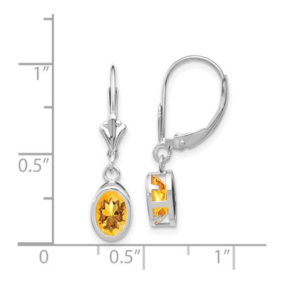 14K White Gold Citrine Oval Leverback Earrings – view 4