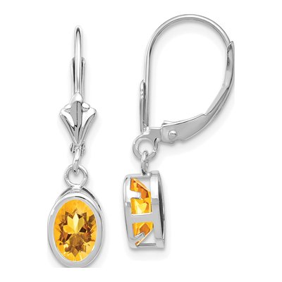 14K White Gold Citrine Oval Leverback Earrings