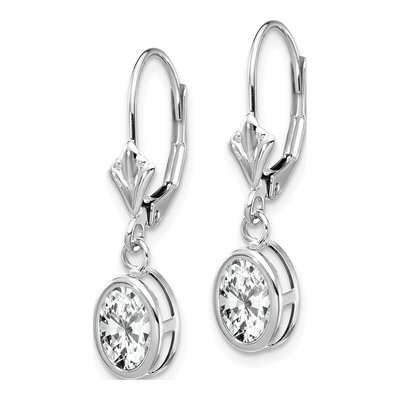 14K White Gold CZ Oval Bezel Leverback Earrings – view 2
