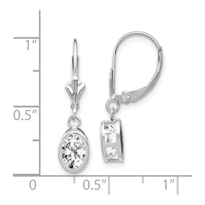 14K White Gold CZ Oval Bezel Leverback Earrings – view 4