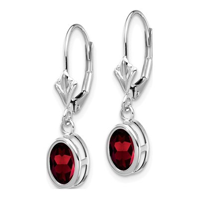 14K White Gold Garnet Oval Leverback Earrings – view 3