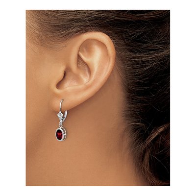 14K White Gold Garnet Oval Leverback Earrings – view 4