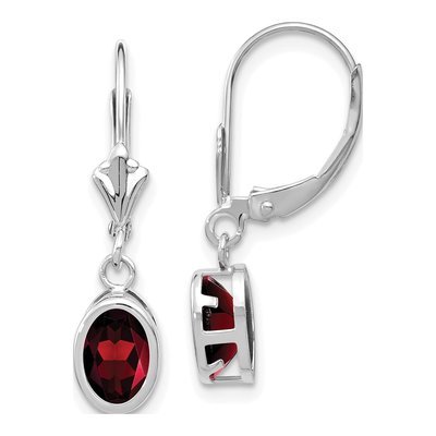 14K White Gold Garnet Oval Leverback Earrings