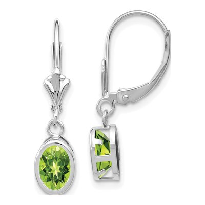 14K White Gold Peridot Oval Leverback Earrings