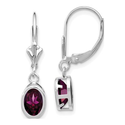 14K White Gold Rhodolite Garnet Leverback Earrings