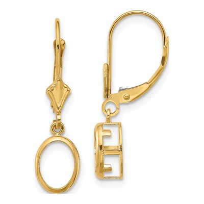 14K Yellow Gold Oval Bezel Leverback Mounts Earring Mounting