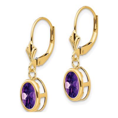 14K Yellow Gold Amethyst Oval Bezel Leverback Earrings – view 3