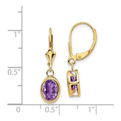 14K Yellow Gold Amethyst Oval Bezel Leverback Earrings – view 5