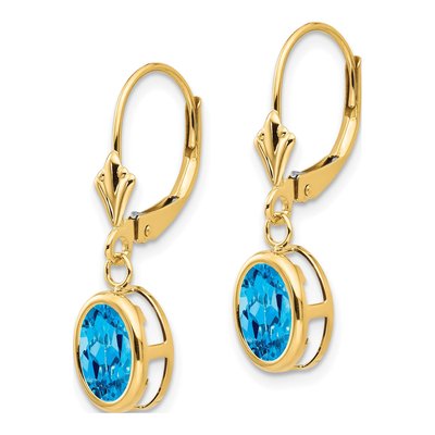 14K Yellow Gold Swiss Blue Topaz Bezel Leverback Earrings – view 3