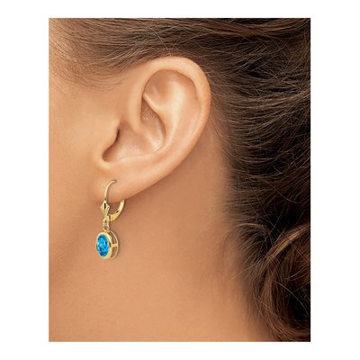14K Yellow Gold Swiss Blue Topaz Bezel Leverback Earrings – view 4
