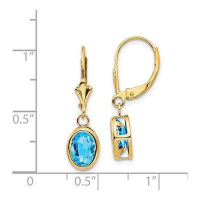 14K Yellow Gold Swiss Blue Topaz Bezel Leverback Earrings – view 5
