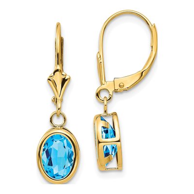 14K Yellow Gold Swiss Blue Topaz Bezel Leverback Earrings