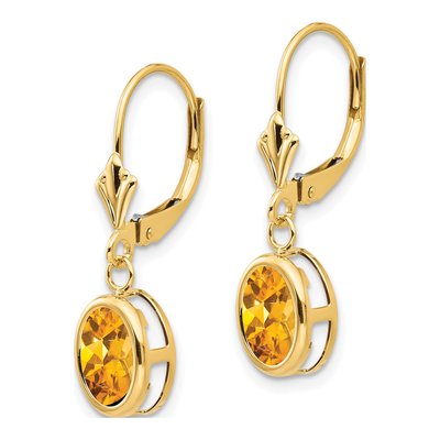 14K Yellow Gold Citrine Oval Leverback Earrings – view 2