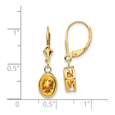 14K Yellow Gold Citrine Oval Leverback Earrings – view 4