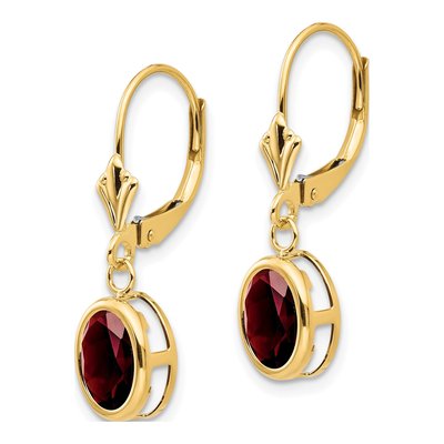 14K Yellow Gold Lab Ruby Oval Leverback Earrings – view 2