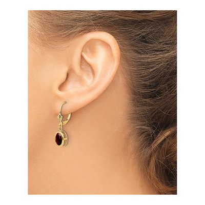 14K Yellow Gold Lab Ruby Oval Leverback Earrings – view 3