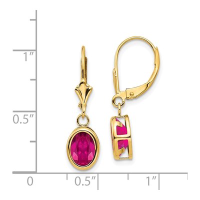 14K Yellow Gold Lab Ruby Oval Leverback Earrings – view 4