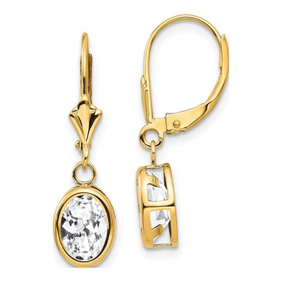 14K Yellow Gold CZ Oval Bezel Leverback Earrings
