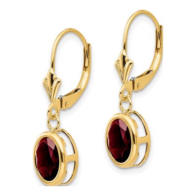 14K Yellow Gold Garnet Oval Bezel Leverback Earrings – view 3