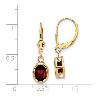 14K Yellow Gold Garnet Oval Bezel Leverback Earrings – view 5